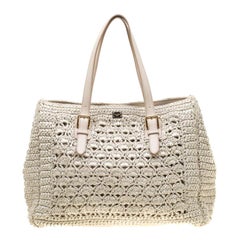 Dolce and Gabbana Off White Raffia Crochet Alma Tote