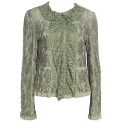 Dolce and Gabbana Olive Green Floral Lace Ruffle Trim Jacket M