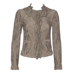 Dolce and Gabbana Olive Green Floral Lace Ruffle Trim Jacket S