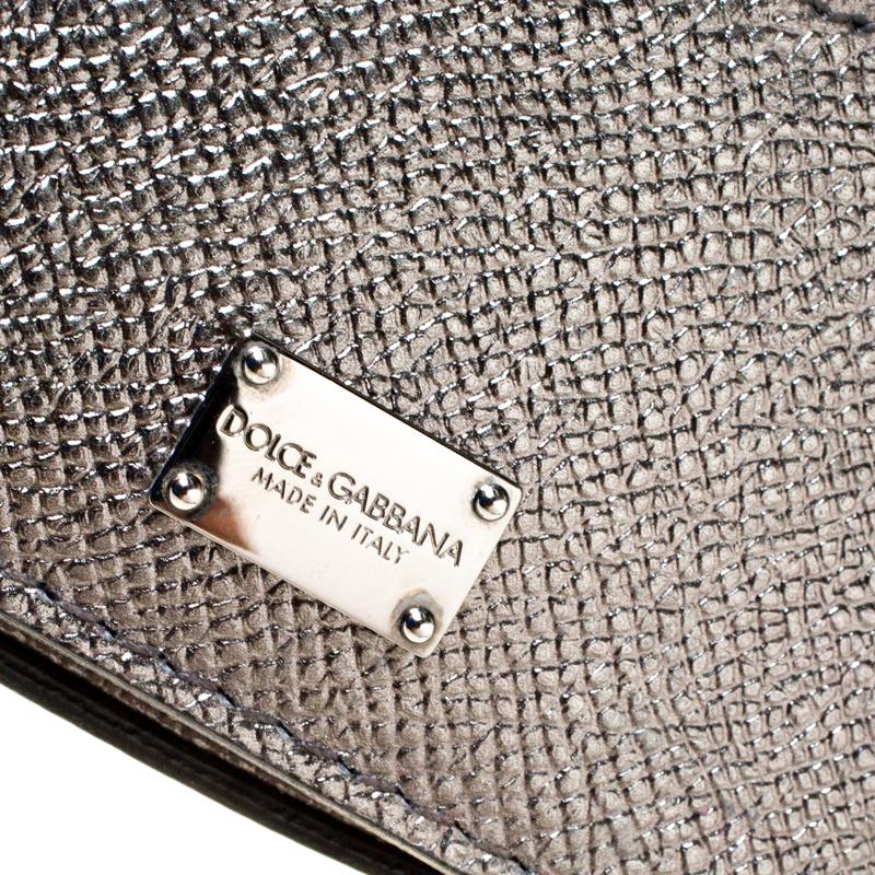 Dolce and Gabbana Olive Green Metallic Leather Medium Miss Sicily Top Handle Bag 1