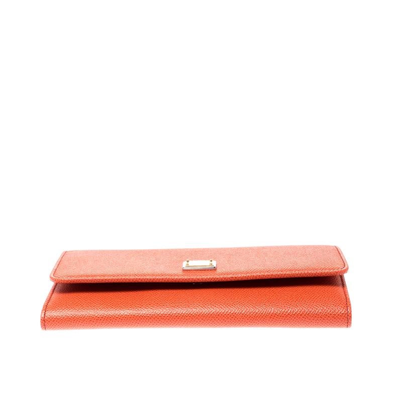 Red Dolce and Gabbana Orange Leather Dauphine Continental Wallet