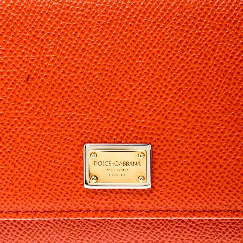 Dolce and Gabbana Orange Leather Dauphine Continental Wallet In Excellent Condition In Dubai, Al Qouz 2