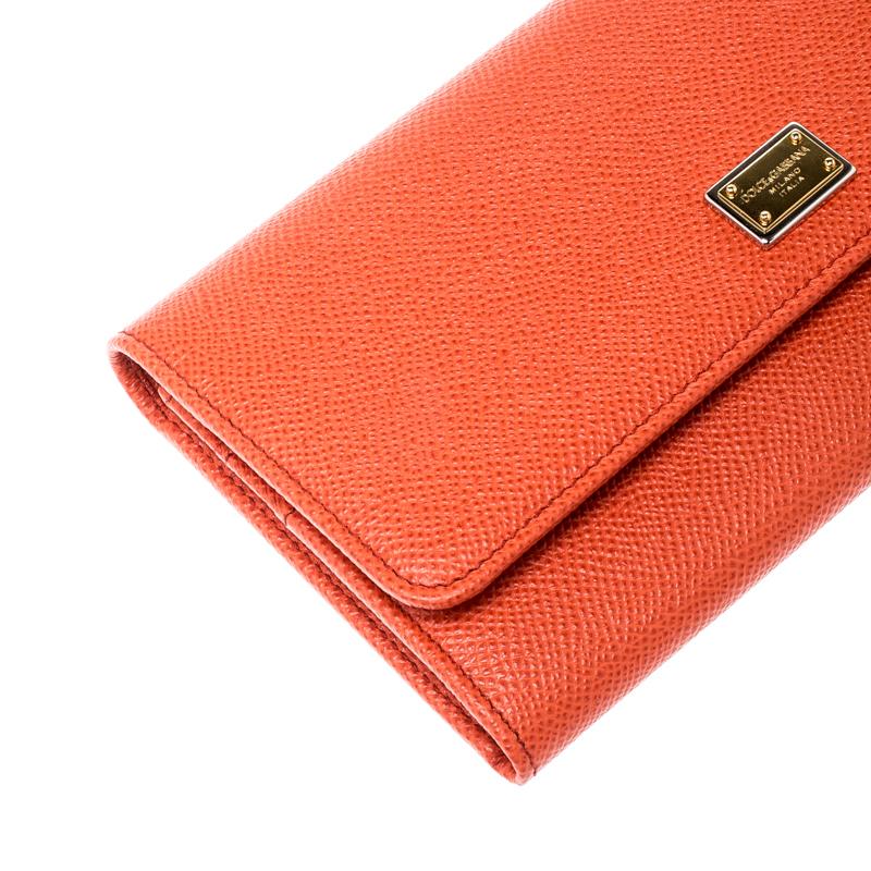 Dolce and Gabbana Orange Leather Dauphine Continental Wallet 1