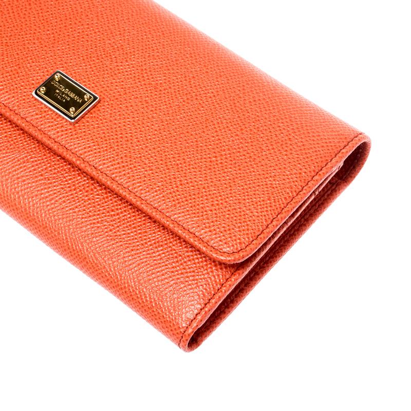 Dolce and Gabbana Orange Leather Dauphine Continental Wallet 2