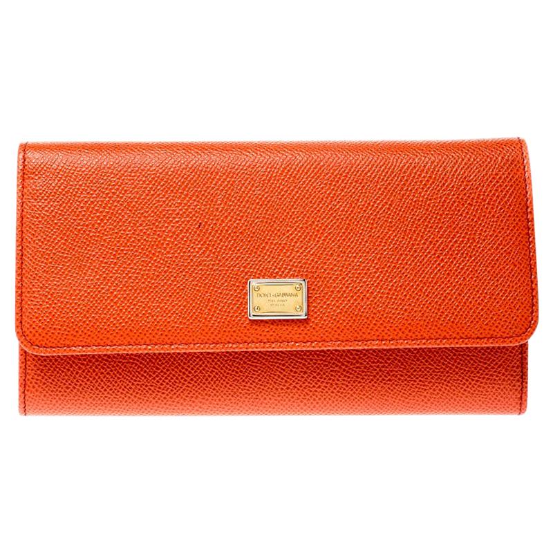 Dolce and Gabbana Orange Leather Dauphine Continental Wallet