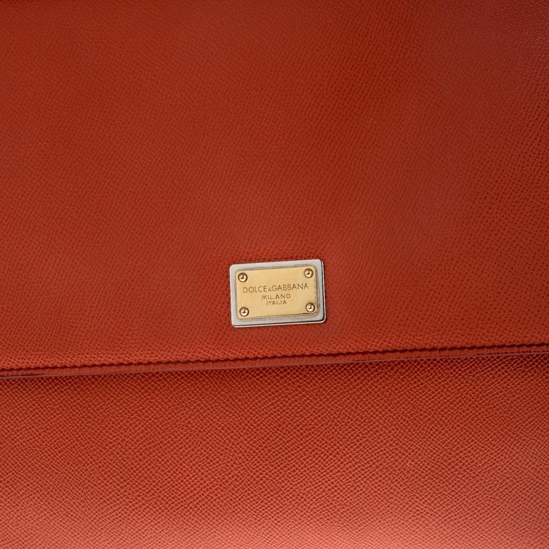 Dolce and Gabbana Orange Leather Large Miss Sicily Top Handle Bag 4