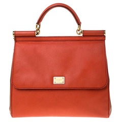 Dolce and Gabbana Orange Leather Large Miss Sicily Top Handle Bag