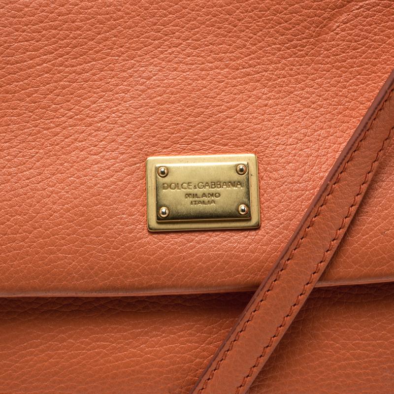 Dolce and Gabbana Orange Leather Medium Miss Sicily Top Handle Bag 1