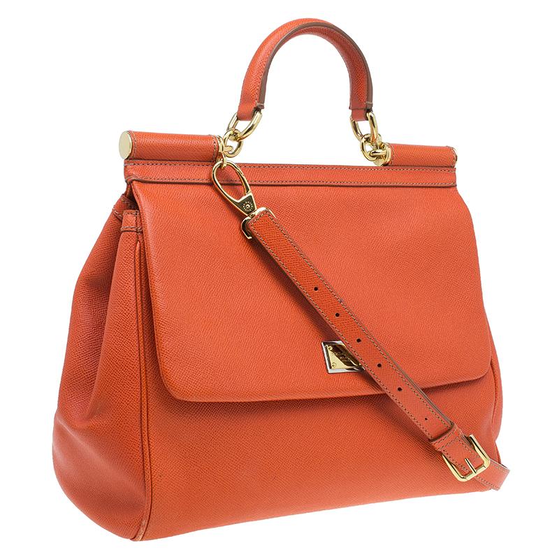 Women's Dolce and Gabbana Orange Leather Medium Miss Sicily Tote