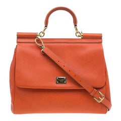 Dolce and Gabbana Orange Leather Medium Miss Sicily Tote