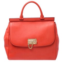 Dolce and Gabbana Orange Leather Miss Monica Top Handle Bag