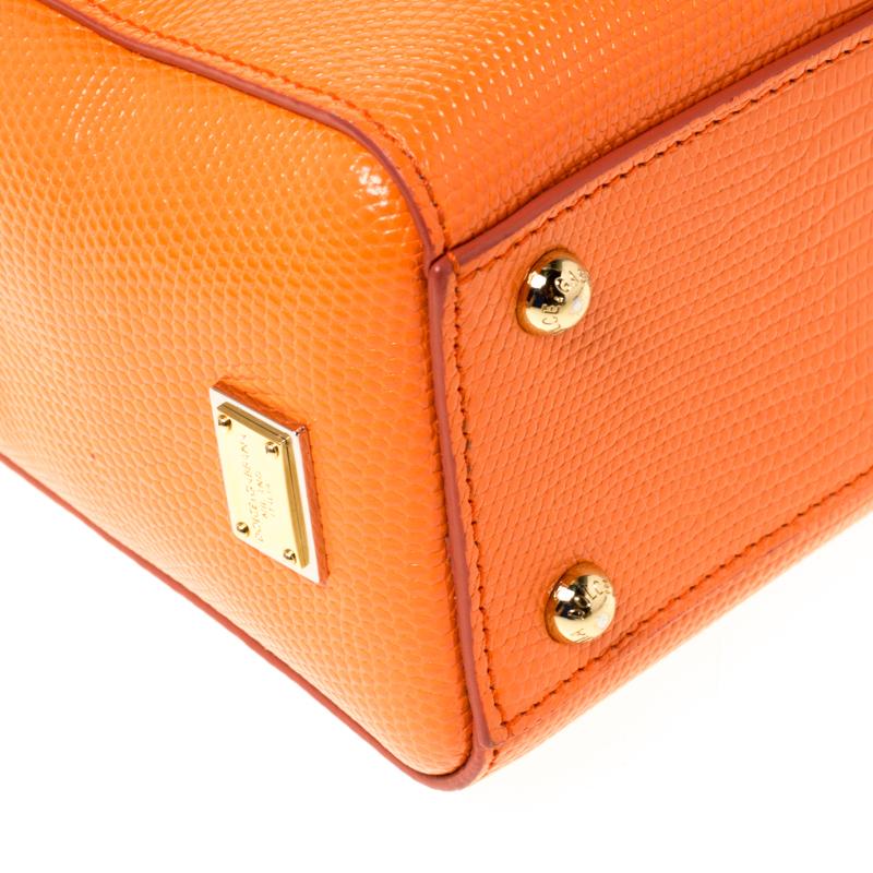 Dolce and Gabbana Orange Leather Miss Sicily Top Handle Bag 7