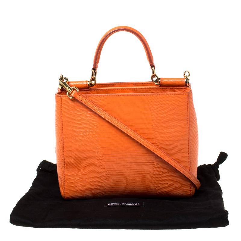 Dolce and Gabbana Orange Leather Miss Sicily Top Handle Bag 8