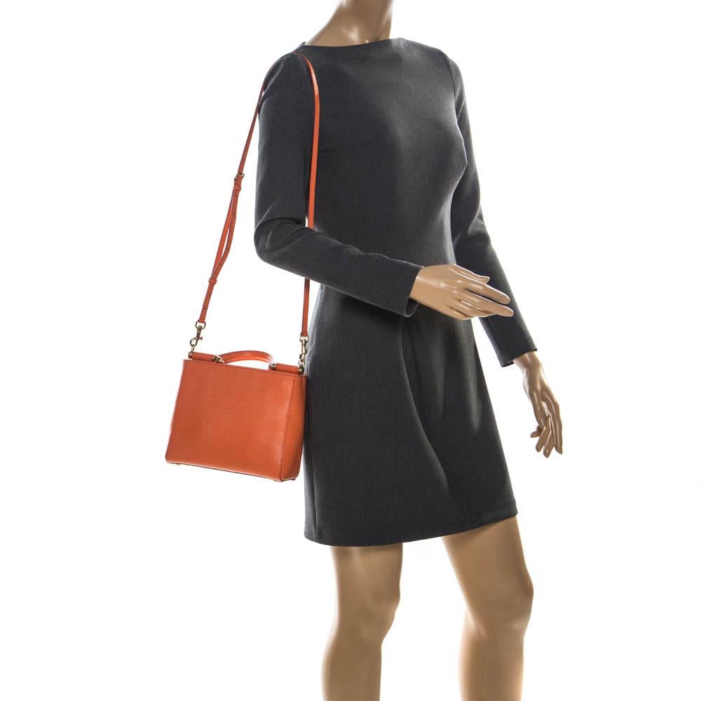Dolce and Gabbana Orange Leather Miss Sicily Top Handle Bag In Good Condition In Dubai, Al Qouz 2