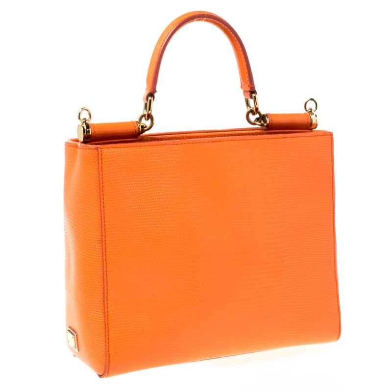 Women's Dolce and Gabbana Orange Leather Miss Sicily Top Handle Bag