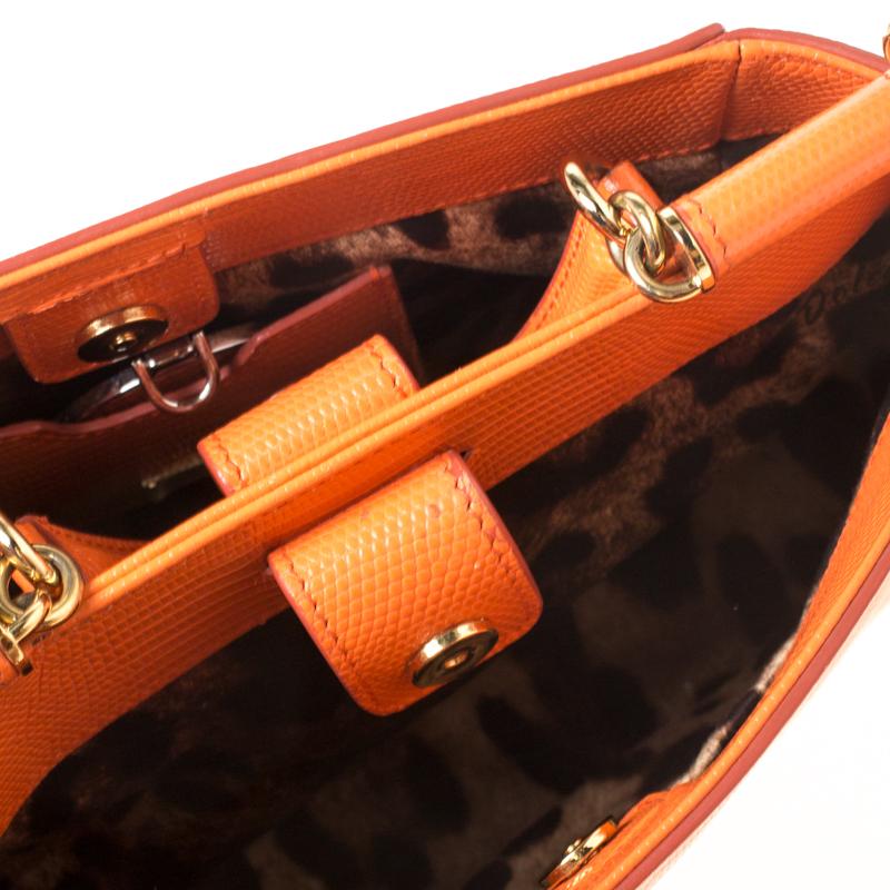 Dolce and Gabbana Orange Leather Miss Sicily Top Handle Bag 4