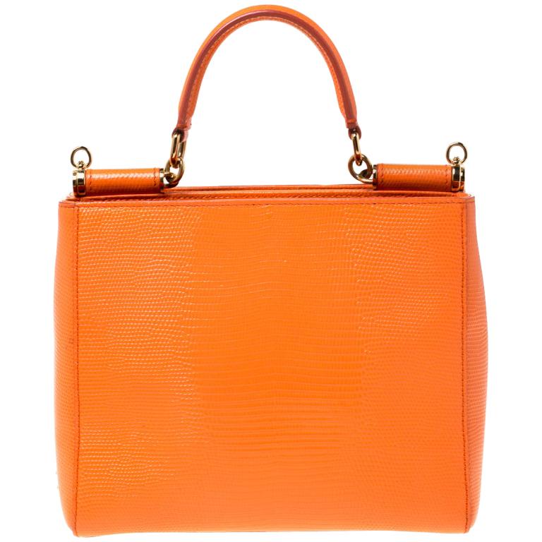 Dolce and Gabbana Orange Leather Miss Sicily Top Handle Bag