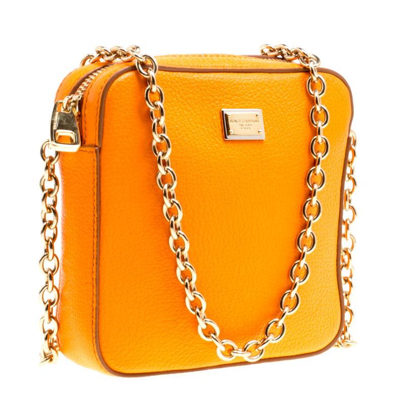 Dolce and Gabbana Orange Leather Square Miss Glam Crossbody Bag In Good Condition In Dubai, Al Qouz 2