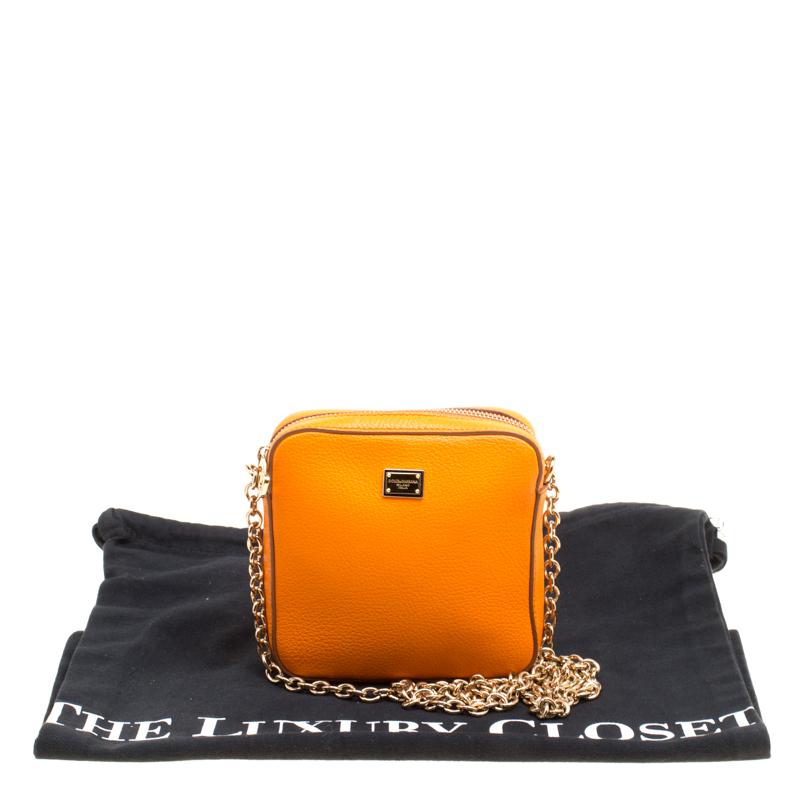 Dolce and Gabbana Orange Leather Square Miss Glam Crossbody Bag 4