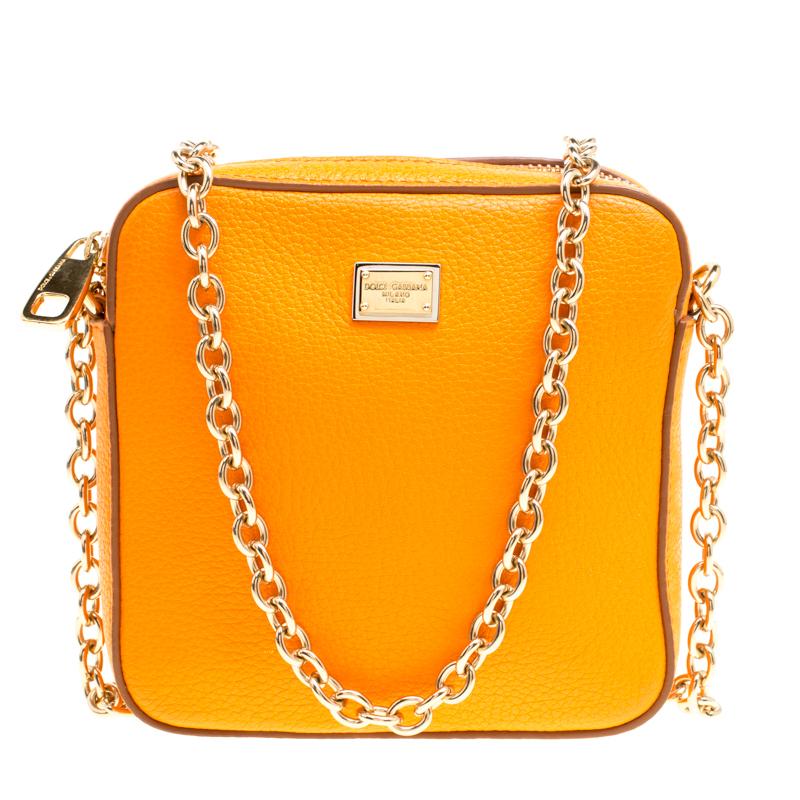 Dolce and Gabbana Orange Leather Square Miss Glam Crossbody Bag