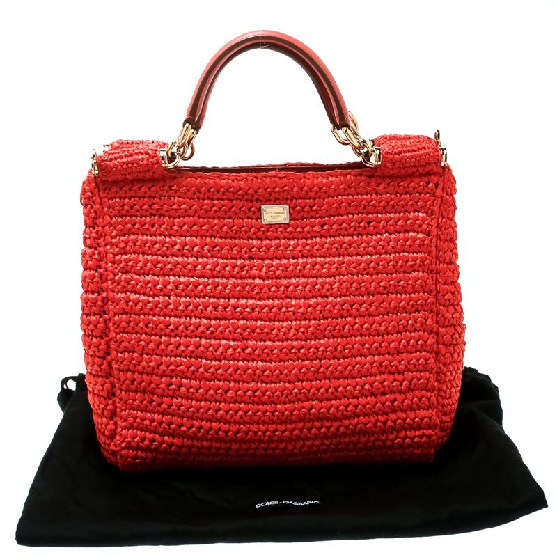 Dolce and Gabbana Orange Raffia Miss Sicily Top Handle Bag 6