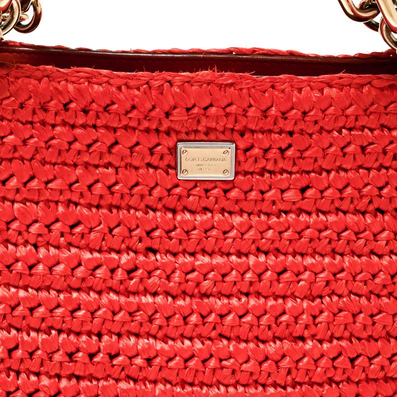 Dolce and Gabbana Orange Raffia Miss Sicily Top Handle Bag 3