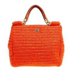 Dolce and Gabbana Orange Raffia Miss Sicily Top Handle Bag