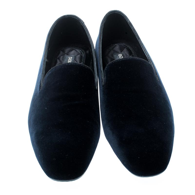 Women's Dolce And Gabbana Oxford Blue Velvet Smoking Slippers Size 42.5