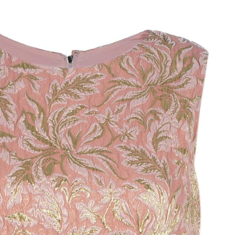 Dolce and Gabbana Peach Brocade Silk Dress S In Excellent Condition In Dubai, Al Qouz 2