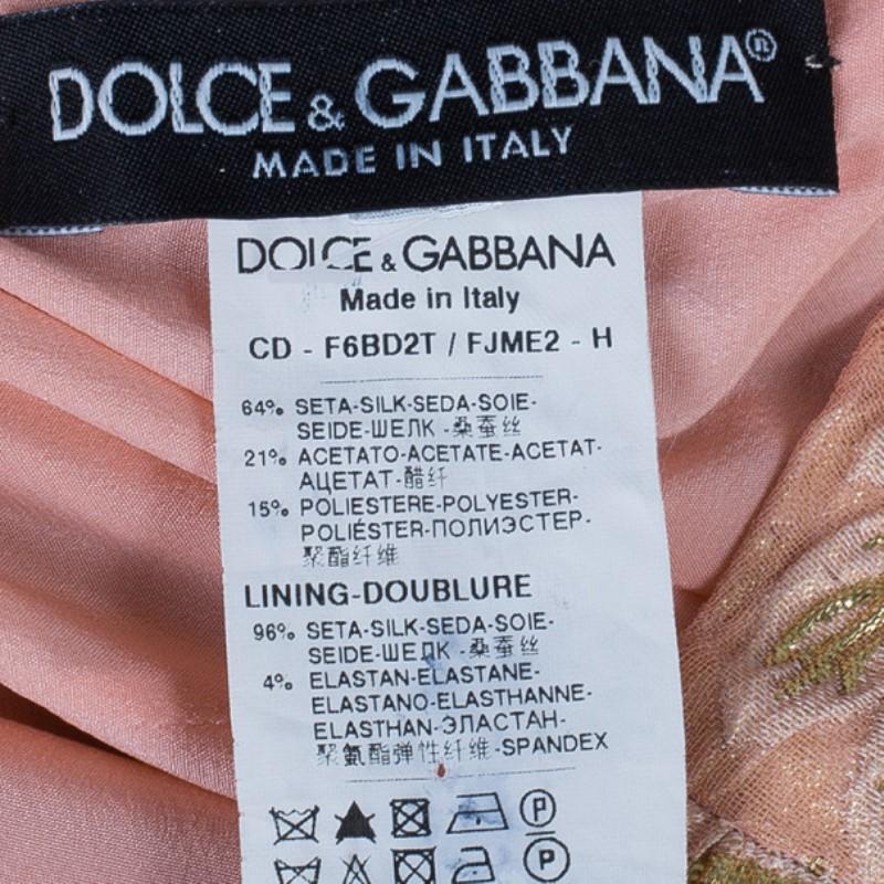 Dolce and Gabbana Peach Brocade Silk Dress S 2