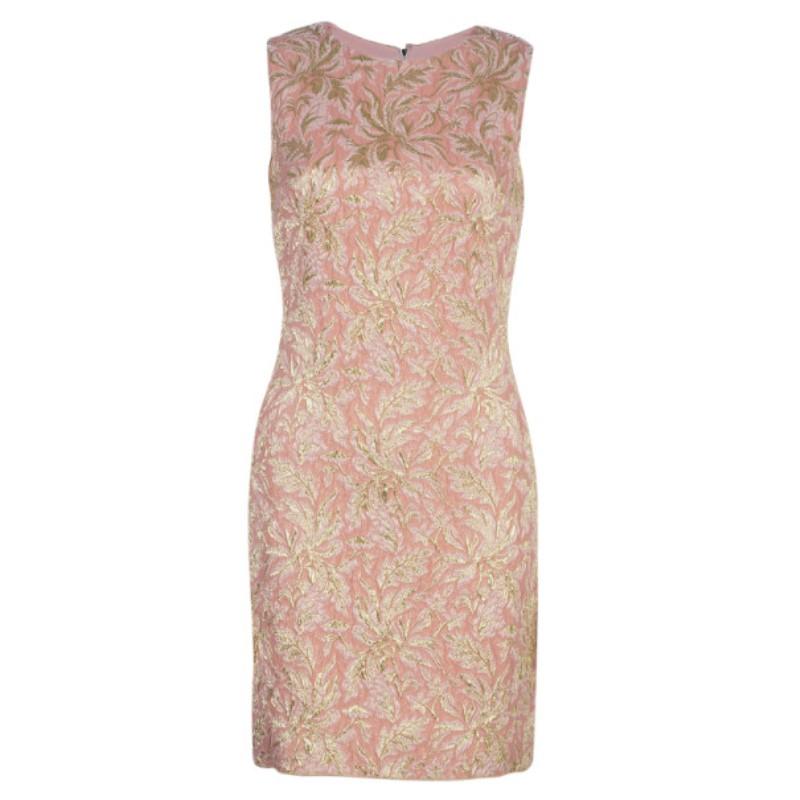 Dolce and Gabbana Peach Brocade Silk Dress S