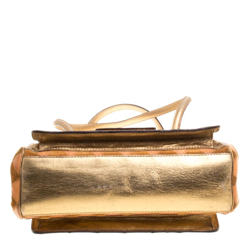 Dolce and Gabbana Peach/Gold Quilted Stitch Leather and Suede Frame Bag 1