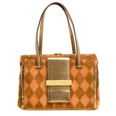 Dolce and Gabbana Peach/Gold Quilted Stitch Leather and Suede Frame Bag Dolce and Gabbana Peach/Gold Quilted Stitch Leather and Suede Frame Bag
