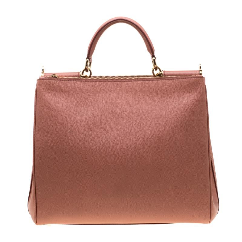 Dolce and Gabbana Peach Leather Large Miss Sicily Bag In Good Condition In Dubai, Al Qouz 2