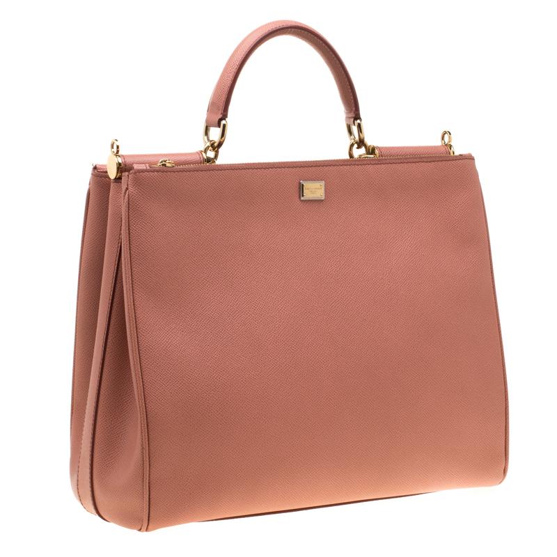 Pink Dolce and Gabbana Peach Leather Large Miss Sicily Bag