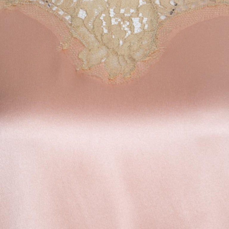 Dolce and Gabbana Peach Satin Silk Lace Trimmed Kimono Sleeve Blouse S ...