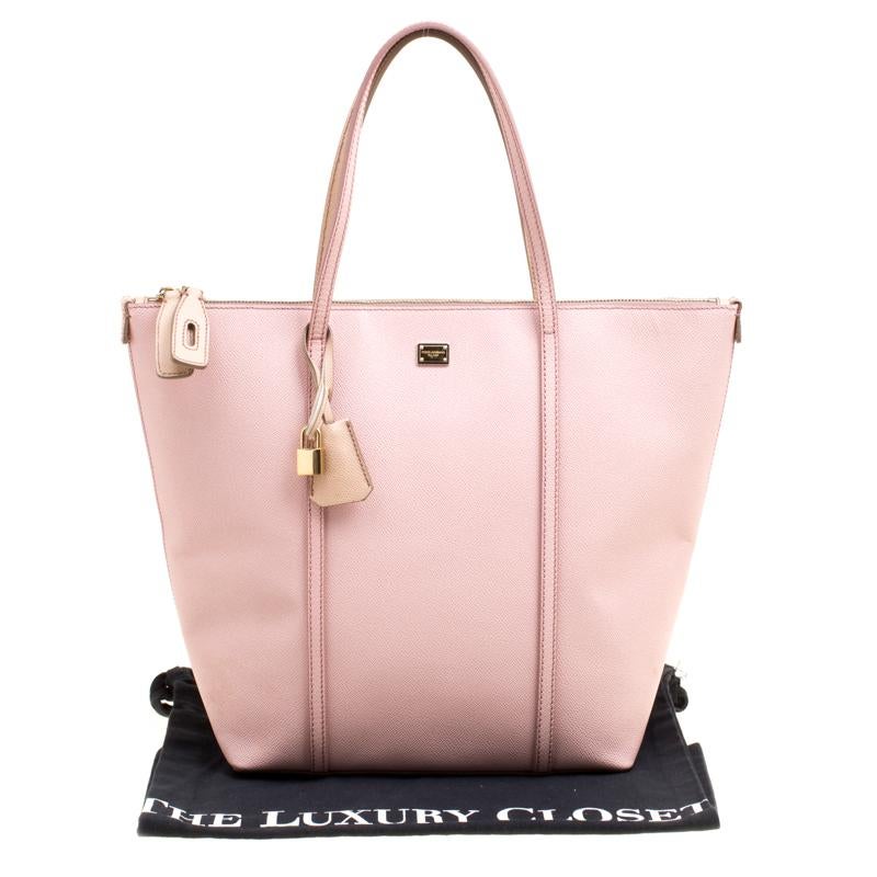 Dolce and Gabbana Pink/Beige Leather Miss Escape Zip Tote 6