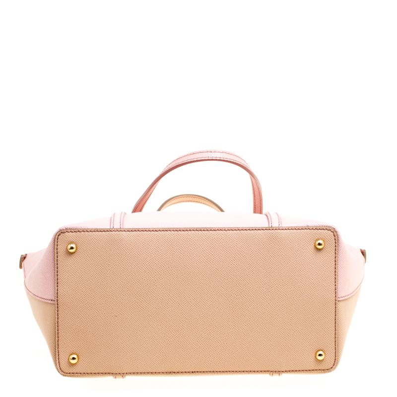 Dolce and Gabbana Pink/Beige Leather Miss Escape Zip Tote 4