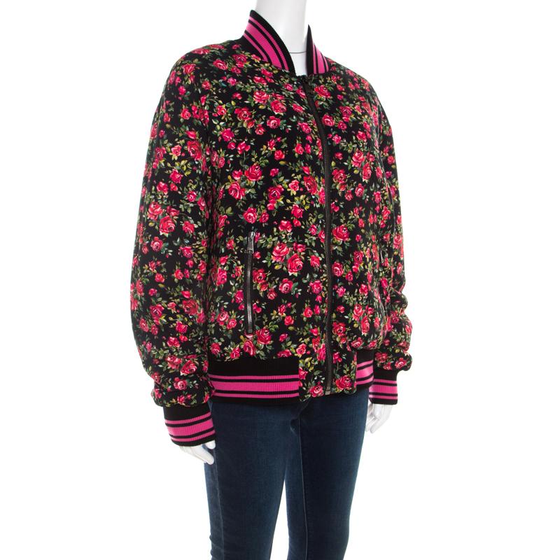 dolce & gabbana rose print bomber jacket