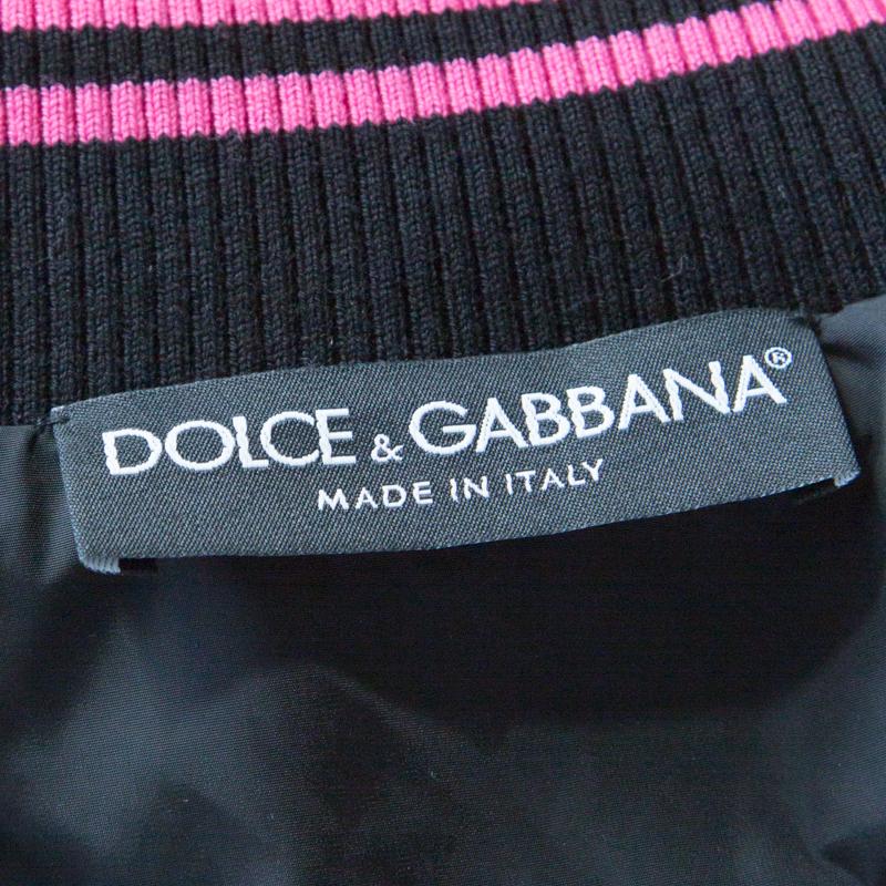 Black Dolce and Gabbana Pink Crepe Floral Print Oversized Bomber Jacket S