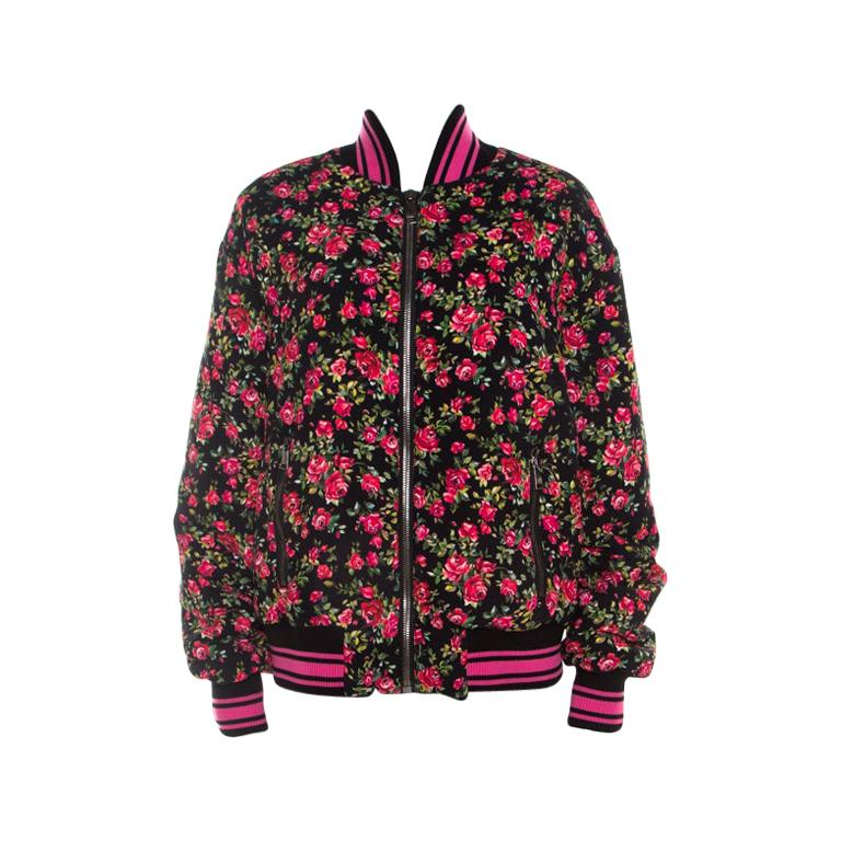 Dolce and Gabbana Pink Crepe Floral Print Oversized Bomber Jacket S