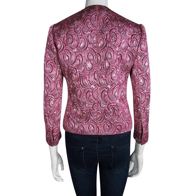 Dolce and Gabbana Pink Embossed Lurex Jacquard Boucle Jacket S In Excellent Condition In Dubai, Al Qouz 2