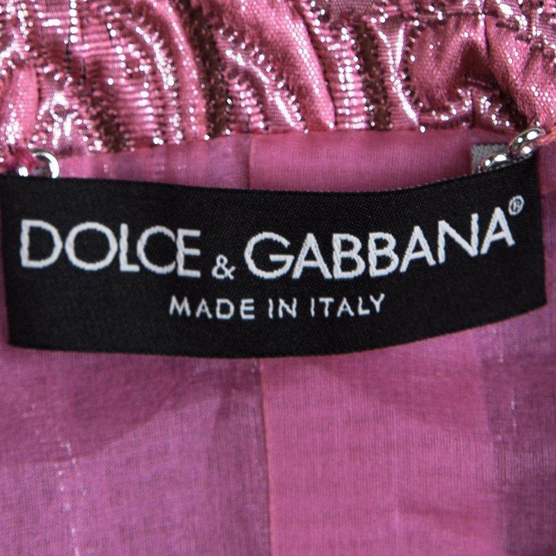Dolce and Gabbana Pink Embossed Lurex Jacquard Boucle Jacket S 1