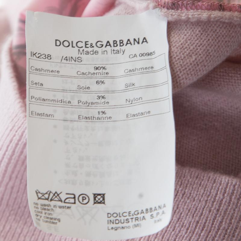 Dolce and Gabbana Pink Floral Printed Paneled Cashmere Sleeveless Sweater S In Excellent Condition In Dubai, Al Qouz 2