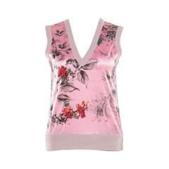 Dolce and Gabbana Pink Floral Printed Paneled Cashmere Sleeveless Sweater S