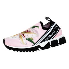 Dolce and Gabbana Pink Floral Stretch Fabric Sorrento Slip-On Sneakers Size 36