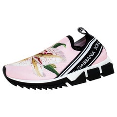 Dolce and Gabbana Pink Floral Stretch Fabric Sorrento Slip-On Sneakers Size 37