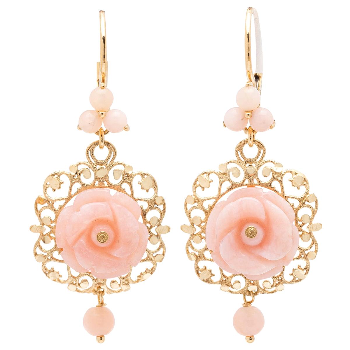 Dolce and Gabbana Pink Jade and 18 Karat Gold Earrings
