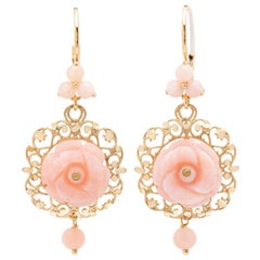Dolce and Gabbana Pink Jade and 18 Karat Gold Earrings