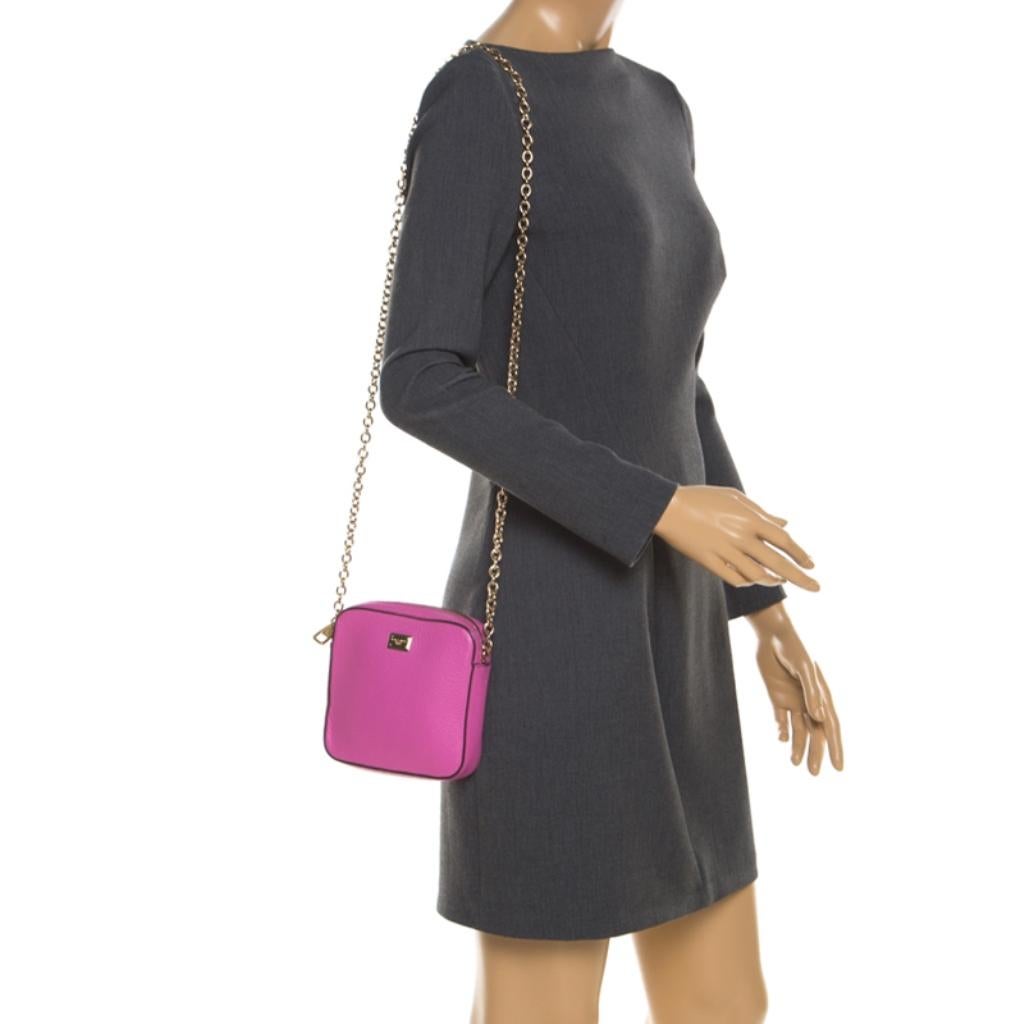 Dolce and Gabbana Pink Leather Crossbody Bag In Good Condition In Dubai, Al Qouz 2